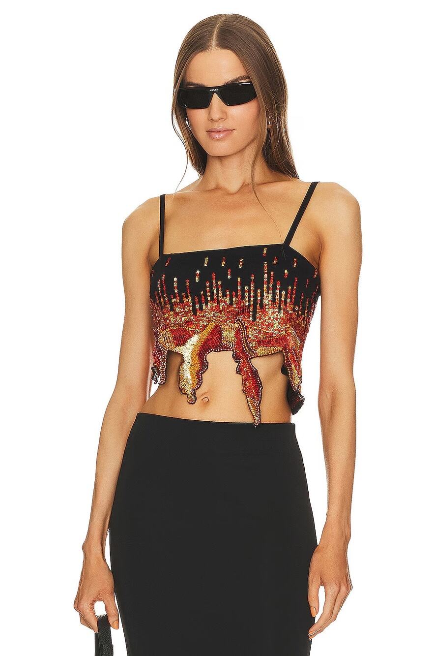 Giuseppe di Morabito Sequin Beaded Flame Crop Top Made in Italy Party NYE Gala 2